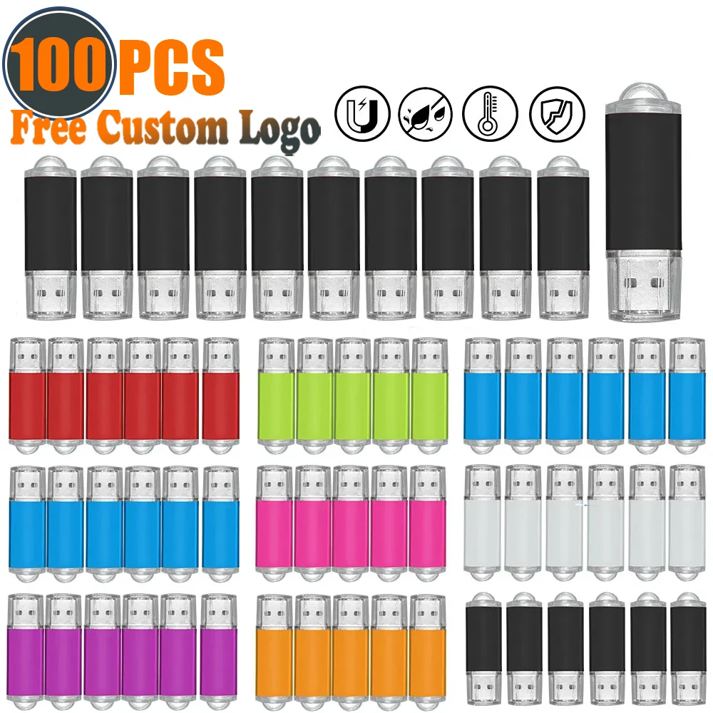 

100 шт. USB-накопитель с бесплатным логотипом, 128 ГБ, 64 ГБ, 32 ГБ, 16 ГБ, 8 ГБ, 4 ГБ, водонепроницаемый флэш-накопитель, USB-накопитель 2,0, цветной диск