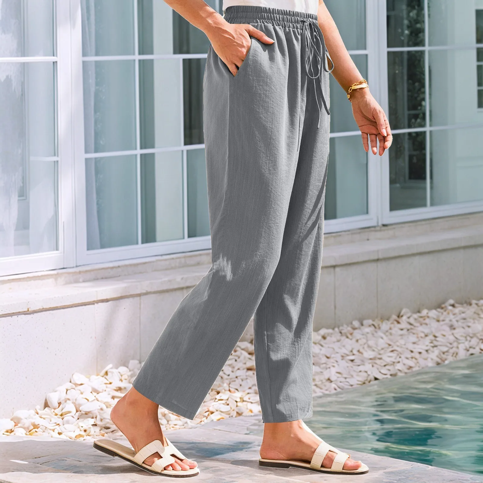 

Harajuku Womens Spring Summer Pants Solid Elastic Waist Candy Color Basic Straight Trousers Soft For Female Trouser 2025