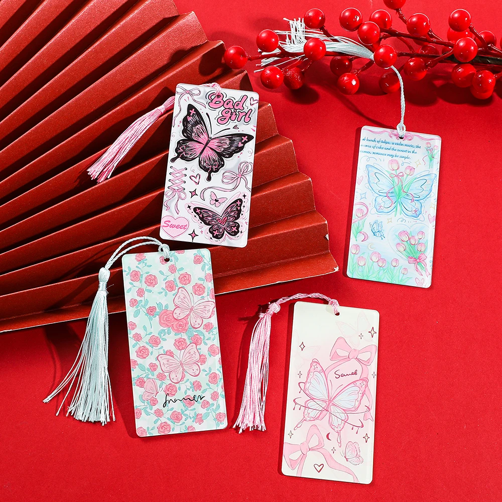 

Butterfly Acrylic Bookmarks 5Pcs Set - Cute Coquette Style Page Markers with Tassel for Girls & Book Lovers Reading Accessories