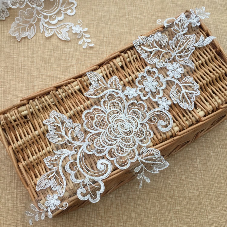 Hollow Flower Lace In Pair Peony Embroidery Car Bone Lace Appliqué Medallions For Bridal Dress Accessories Wedding veil