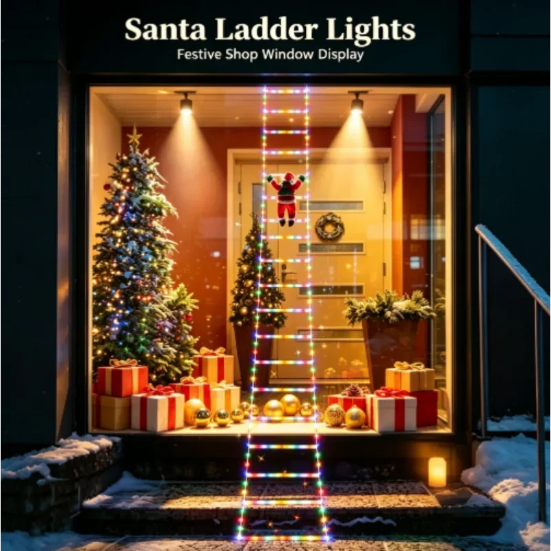 Santa Claus Ladder LED String Lights Hanging Christmas Festive for Window Patio Indoor Outdoor Holiday Party Decor Garden