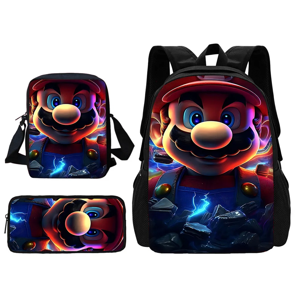 Mochila escolar de anime bonito para meninos e meninas, M-marios, bolsa de ombro, sacos de lápis, melhor presente, 3 pcs