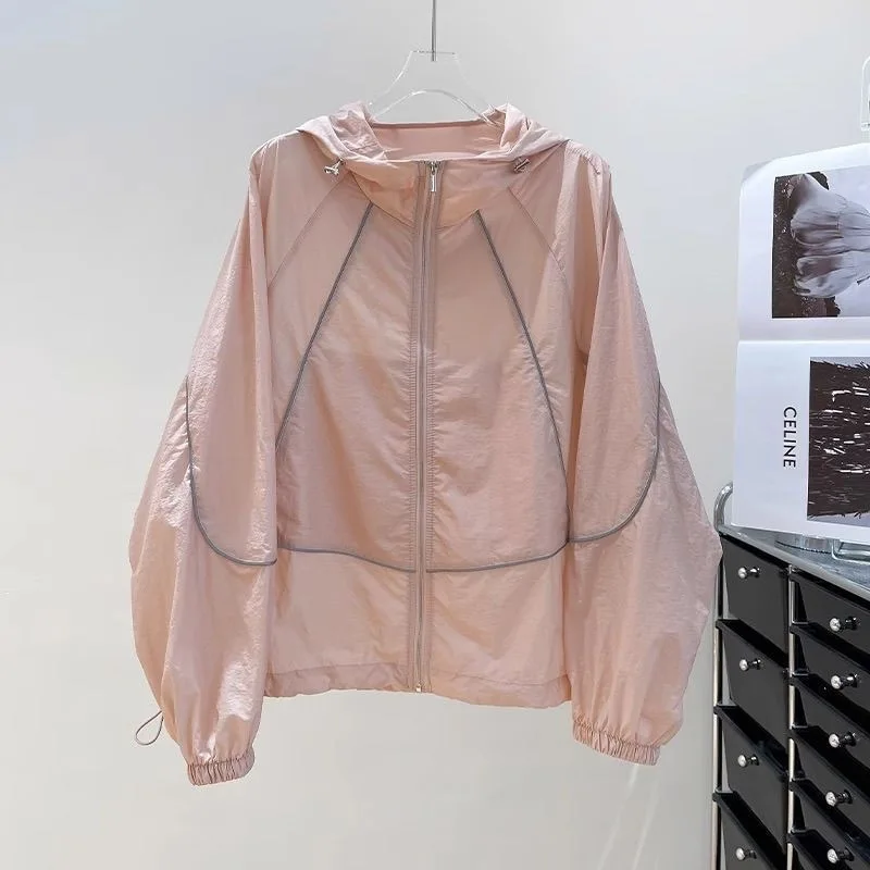 Breathable Women's Sun Protection Clothing Summer Thin Jacket 2025 New Loose Versatile Zipper Jacket Fashionable Assault Jacket