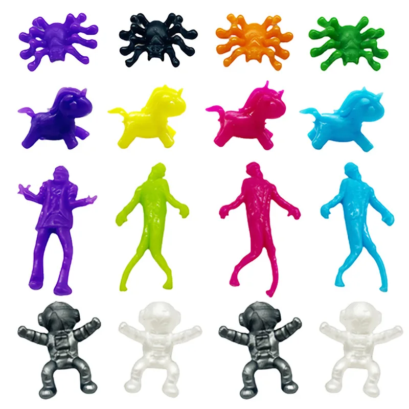 5/10/20pcs Creative TPR Wall Climbing Man Stress Relief Toy Spider Spaceman Unicorn Slow Rebound Sticky Release Toys