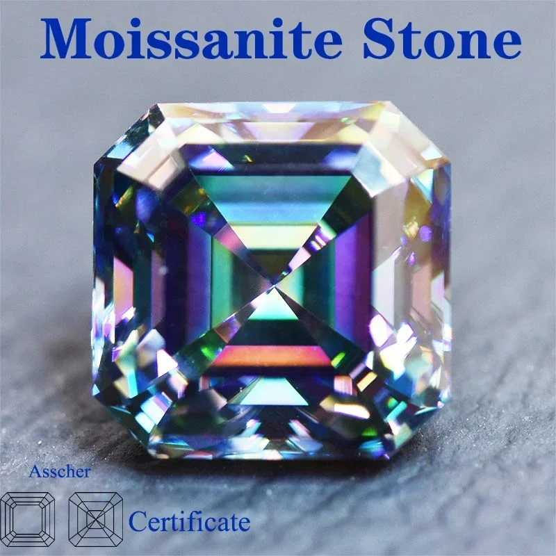 

Moissanite Stone Rainbow Green Asscher Cut with GRA Certificate Pass Diamond Tester for Gemstone Charms Jewelry Making Materials