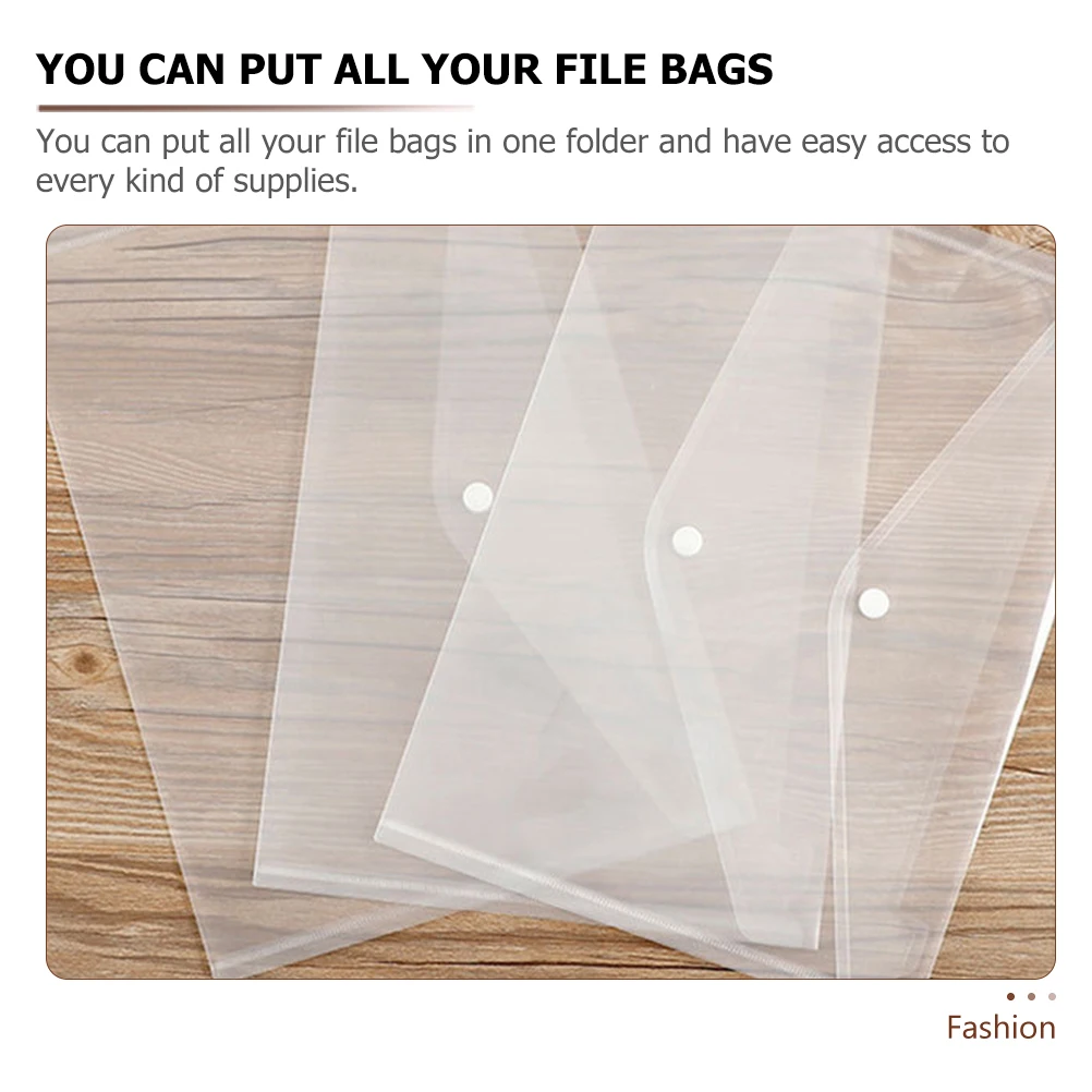 

6pcs Thickened Pp File Folder Snap Button Document Holder Office Storage Bag Transparent Organizer For School
