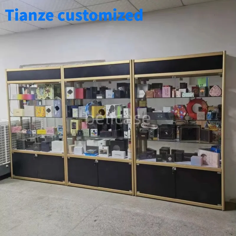 

(Customized) smoke shop display cabinet with LED lights aluminum frame display lockable showcases glass display retail stor