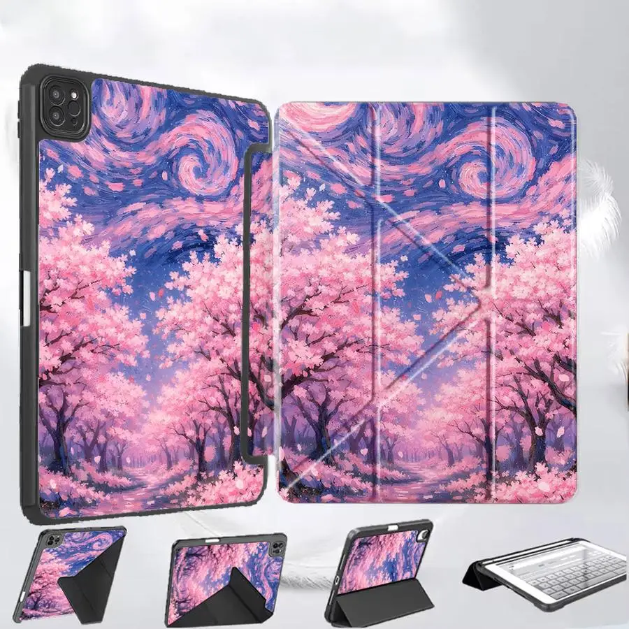 

Чехол-подставка для планшетов iPad Air 4, 5, M3, M2, M4, 11 дюймов, Mini 6, 7, Pro 11-го, 10-го, 9-го, 8-го, 7-го поколений, 12.9 дюймов Pro 2025, с дизайном «Цветущая вишня»
