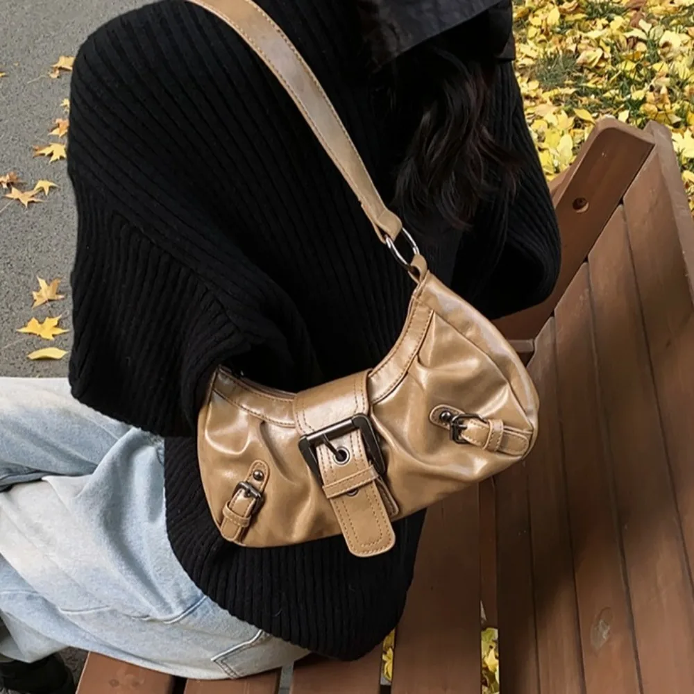 Korean Style Y2K Underarm Bag Elegant Fashion Design Single Shoulder Bag Solid Color Streetwear Retro Leather Handbag Outdoor