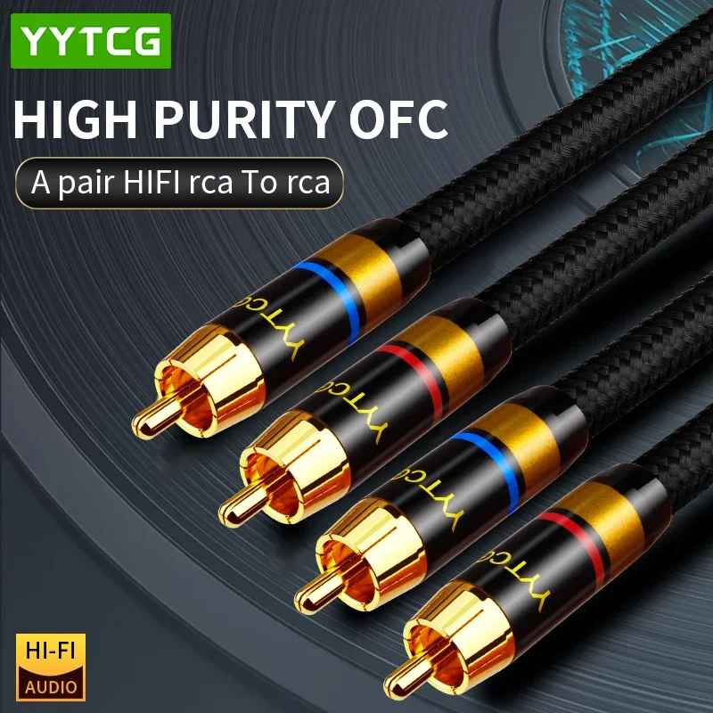YYTCG-Câble audio RCA HiFi haute performance, câble d\'interconnexion pour amplificateur, radiateur, TV, DVD, Premium, 2RCA à 2RCA