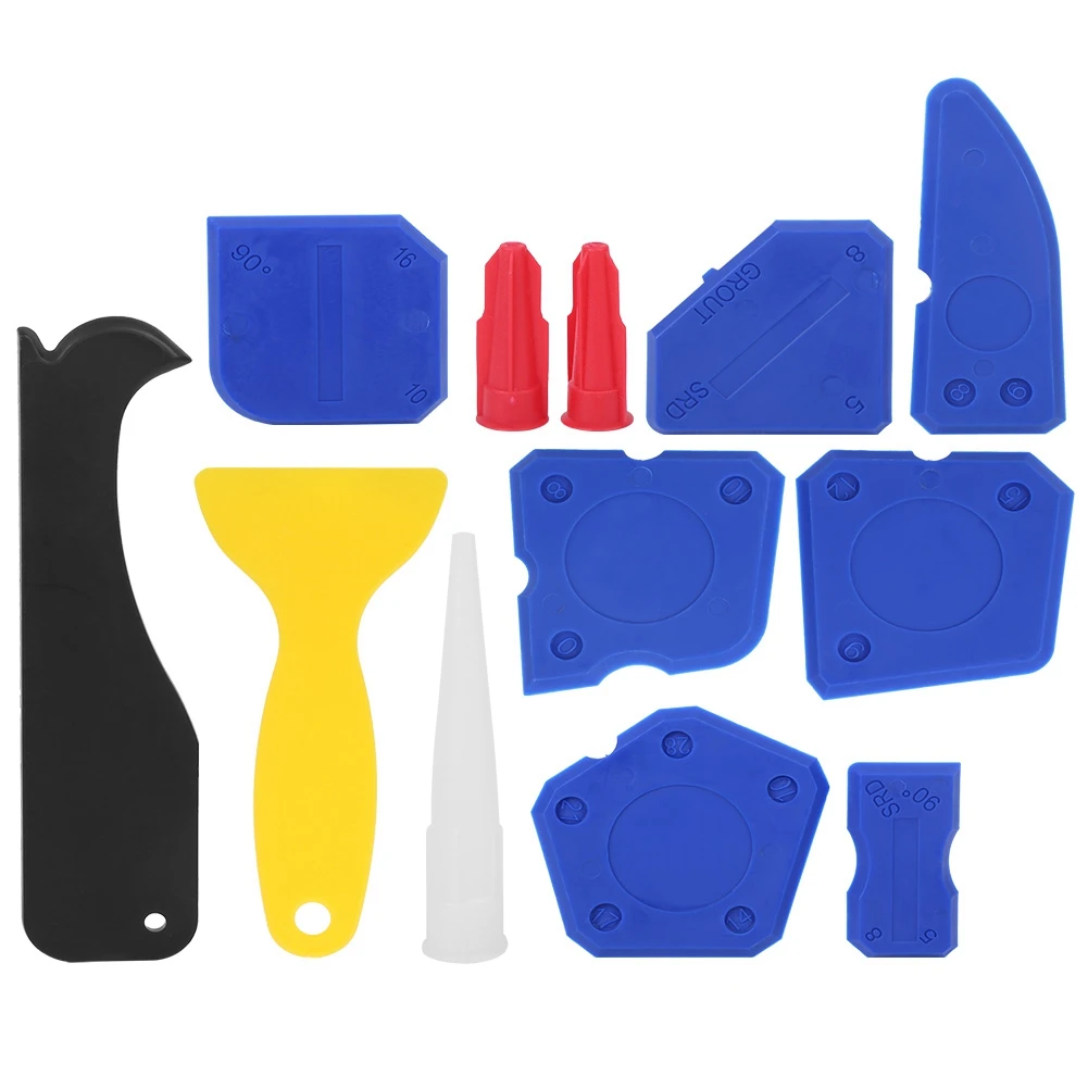 

12Pcs Plastic Sealant Spreader Caulking Scraper Glass Glue Finishing Tool Kit for Molding Grouting Silicone