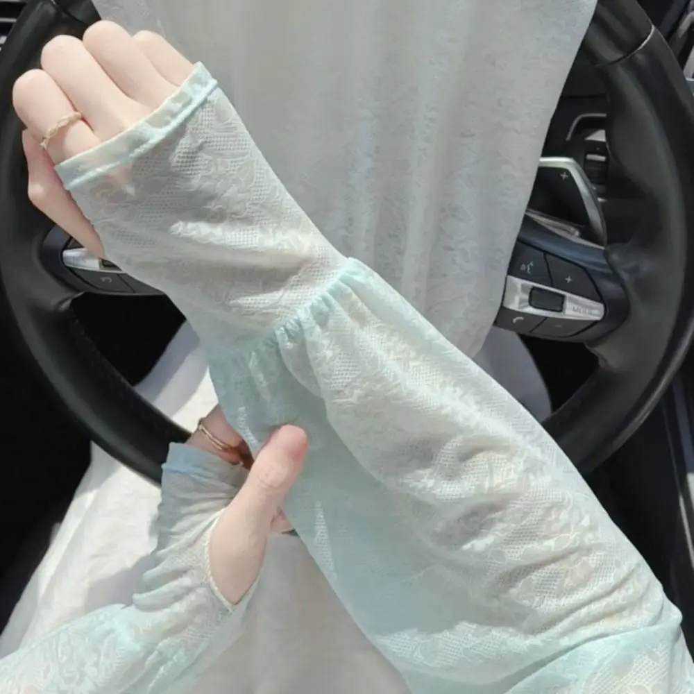 

Cute Thin Lace Ice Silk Sleeves Anti-UV Flower Sunscreen Sleeve Long-sleeved Sun Protection Cycling Gloves Summer