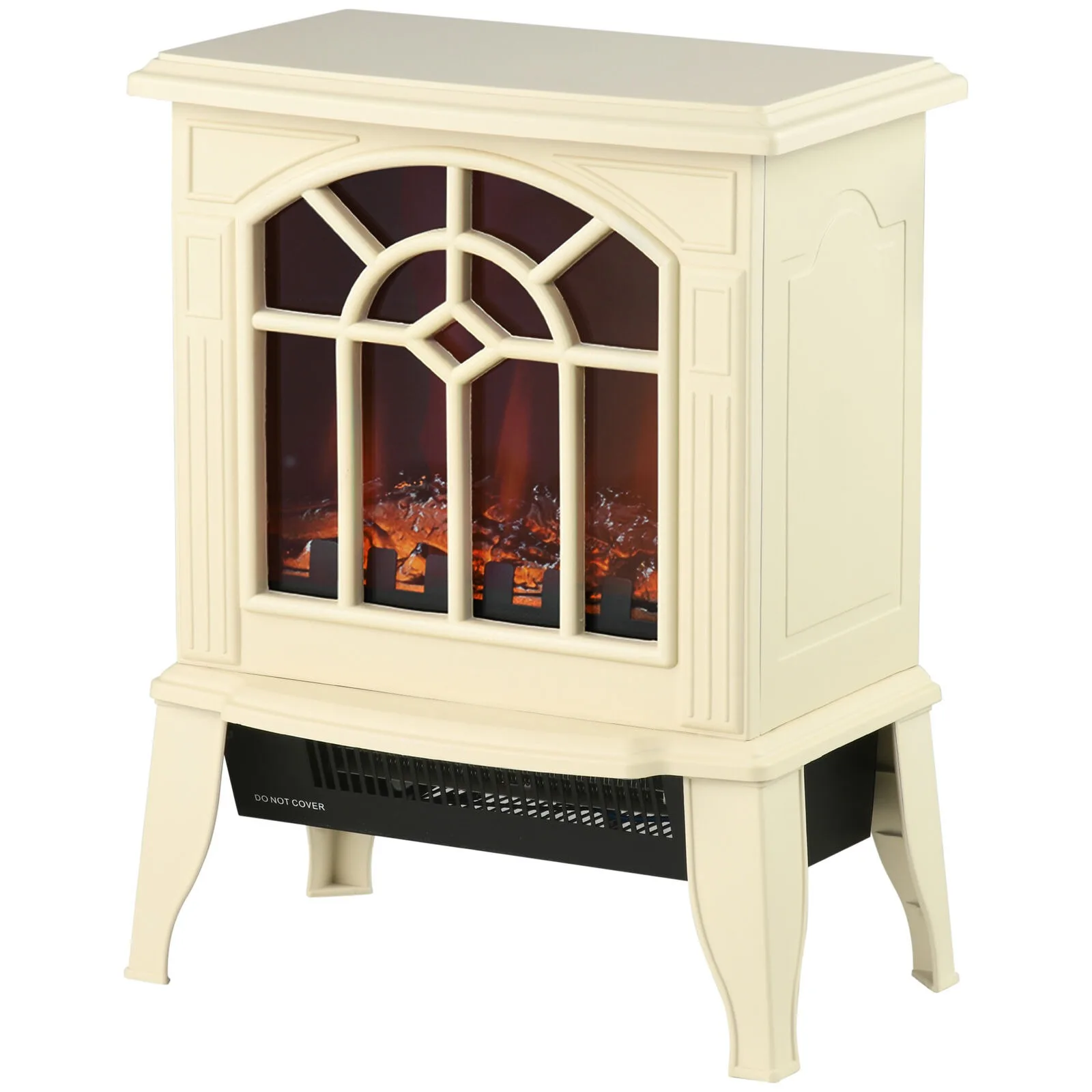 US Modern Portable Electric Fireplace Stove Heater with Realistic Flame, Cream