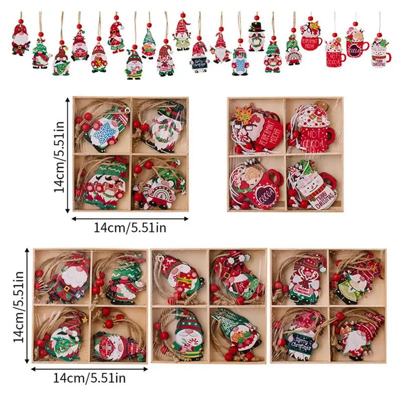 Wooden Christmas Ornaments Cartoon Gnomes Pendant Christmas Gnome Hangable Ornaments Santa Pendant With Rope For Christmas Tree