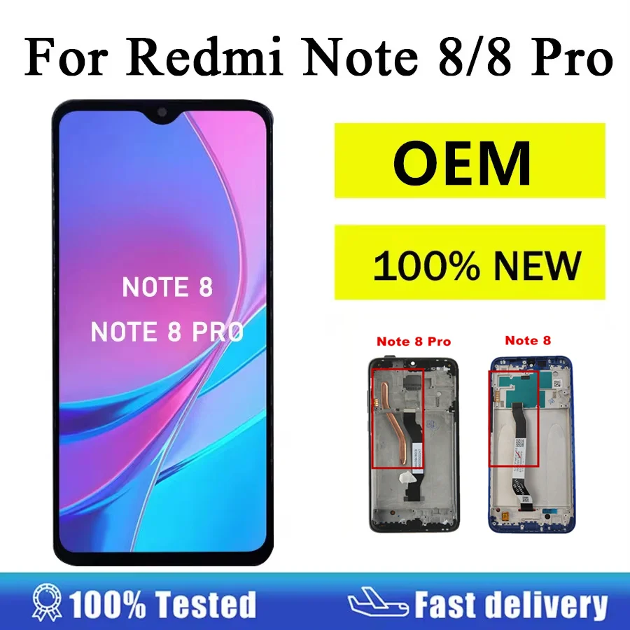 OEM ЖК-дисплей для Xiaomi Redmi Note 8 Pro ЖК-дисплей с рамкой для Redmi Note 8, дигитайзер ЖК-экрана, замена Pantalla