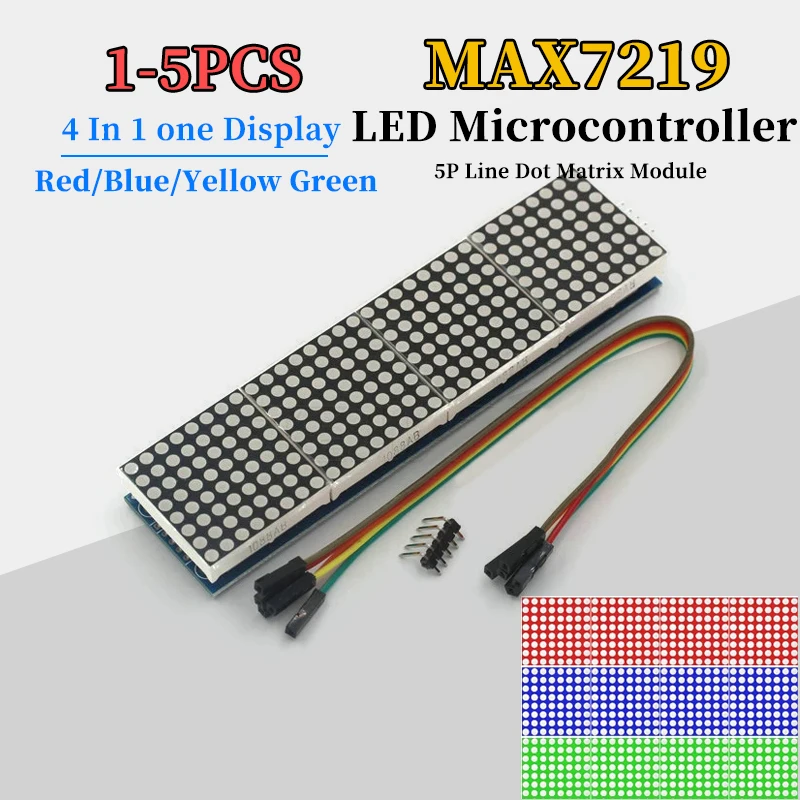 MAX7219 Линейный матричный модуль красный/синий/желтый/зеленый светодиодный микроконтроллер 4 в 1 один дисплей 5 В для Arduino DIY KIT 8x8