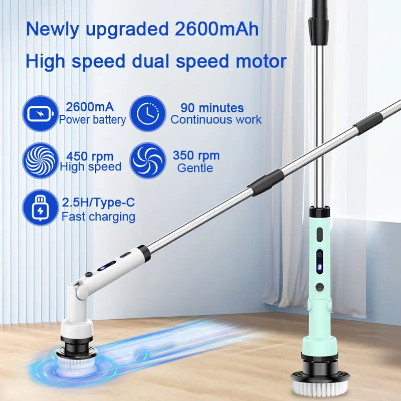 Electric Spin Scrubber 9 in 1 Electric Cleaning 180 degree rotation Power Scrubber with 9 Replaceable Brush Heads Shower Scrubbe