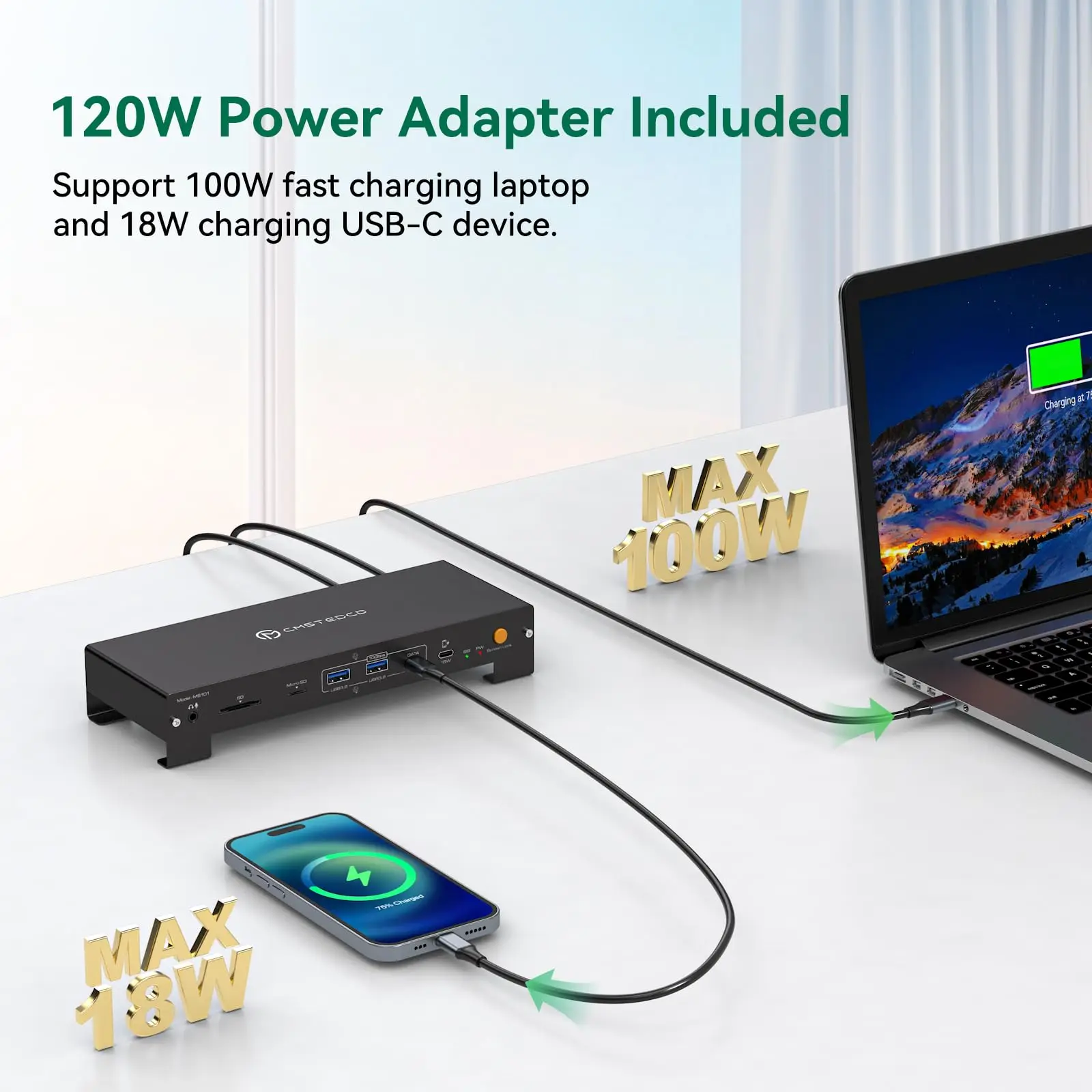 

USB C Laptop KVM Switch 3 Monitors Triple 3840*2160@60Hz with 120W Power Supply Computer PD100W 15 in 1 Thunderbolt Dock Station