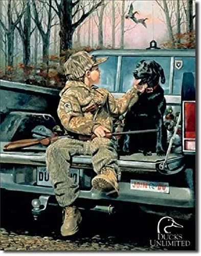 Ducks Unlimited Forever Friends Black Lab Hunt Cabin Wall Decor Metal Tin Sign 8x12in sign sign