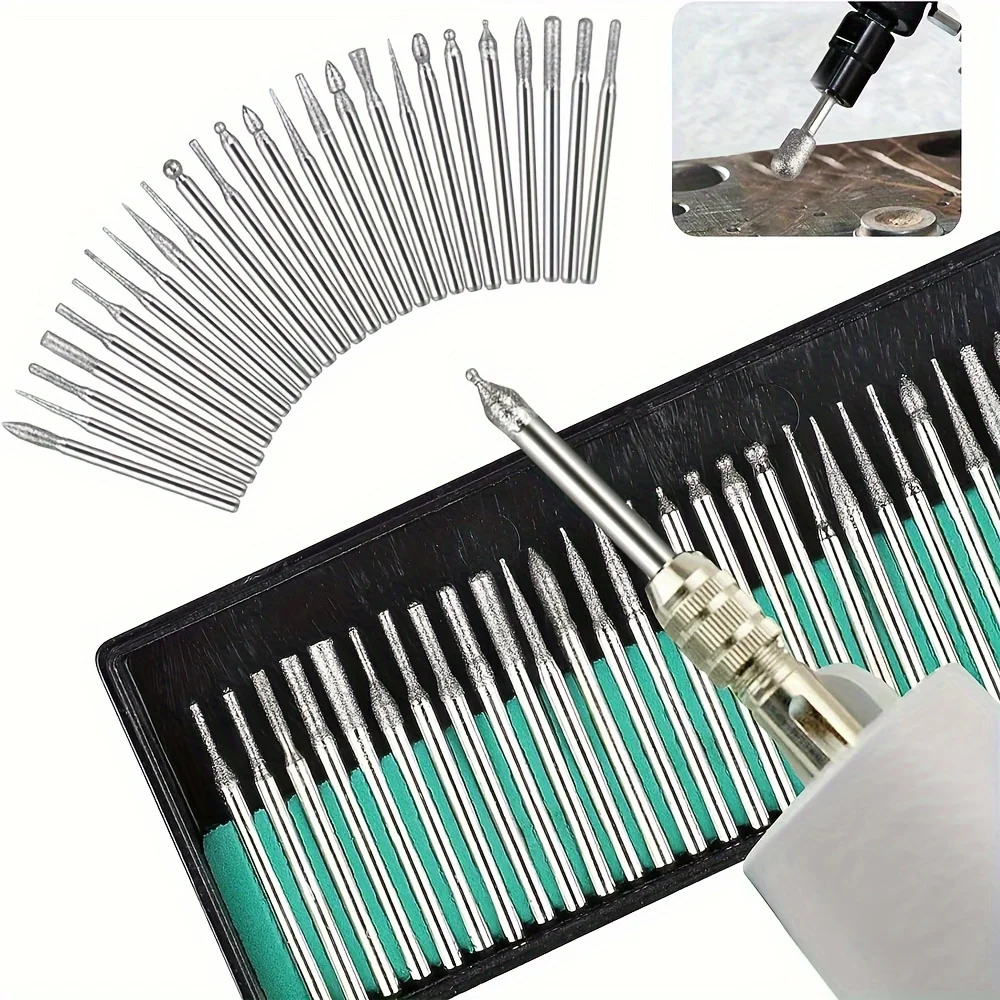 

Набор из 30 алмазных фрез с хвостовиком 2,35/3 мм для гравировки, резьбы и полировки, с футляром для хранения