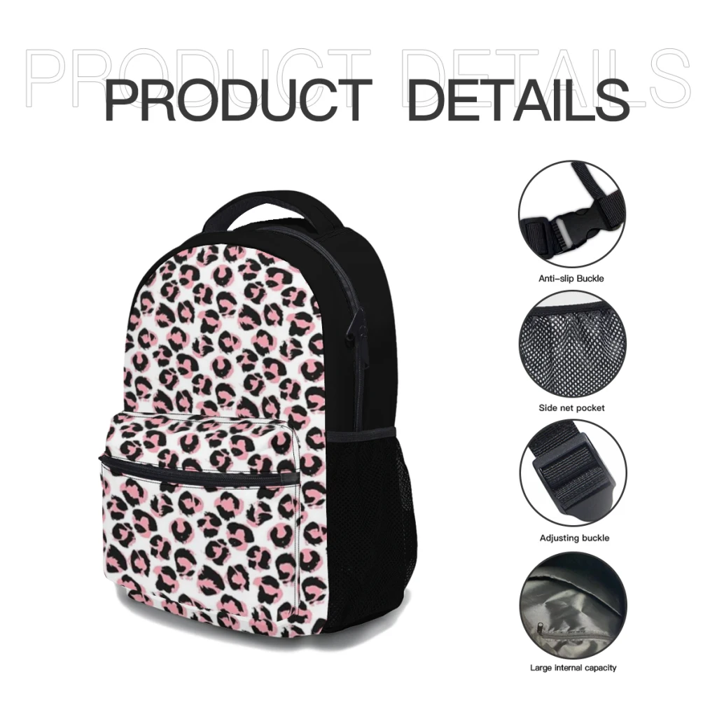 Mochila escolar de leopardo rosa para niñas, mochila de estudiante de gran capacidad, mochila de estudiante de secundaria de dibujos animados, 17 pulgadas