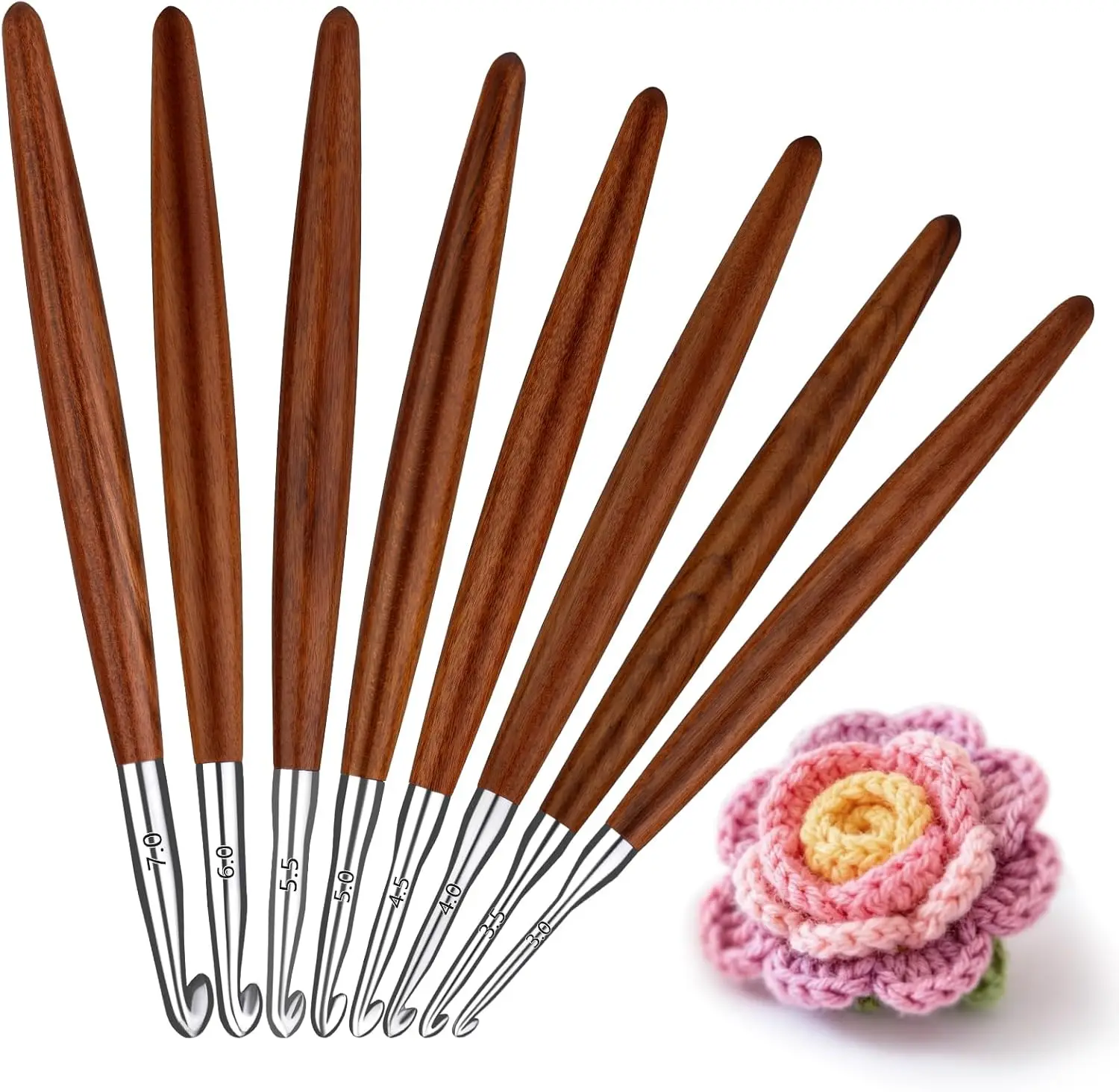 

Эргономичный набор алюминиевых крючков для вязания с деревянной ручкой для облегчения симптомов артрита, для рукоделия - размеры 3мм-7мм