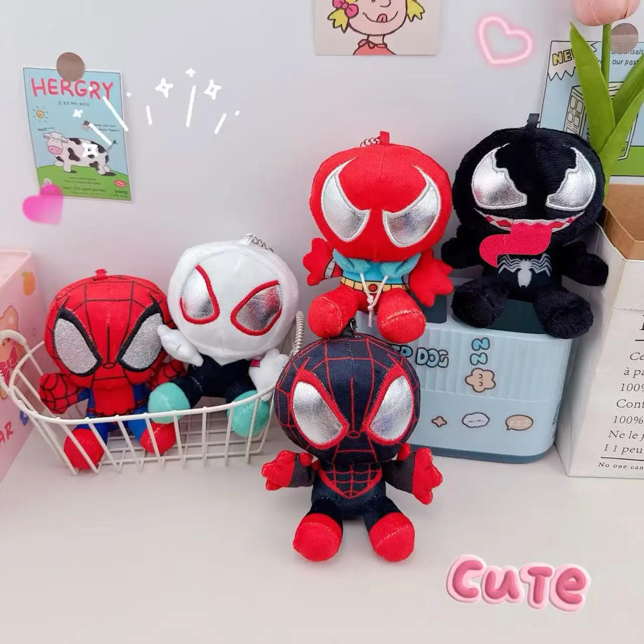 Spider Man Plush Toy Cute Q Version Superhero Stuffed Dolls Gwen Stacy Ghost Spider Venom Cartoon Bag Plushies Gift for Fans