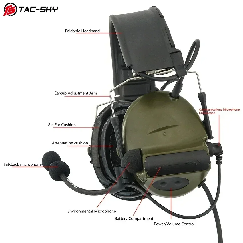 TS TAC-SKY COMTAC 2 Tactical Hunting Outdoor Noise Canceling Headset Strap U94 PTT 2-Pin, ARC Stand Accessory