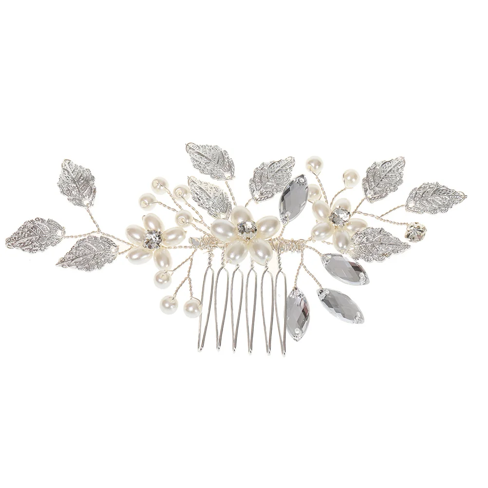 إكسسوارات الشعر الفضية، مشط شعر مرصع بأحجار الراين واللؤلؤ للنساء، تصميم حفل زفاف العروس، مشط جانبي أنيق يحمل بقوة بدون #5