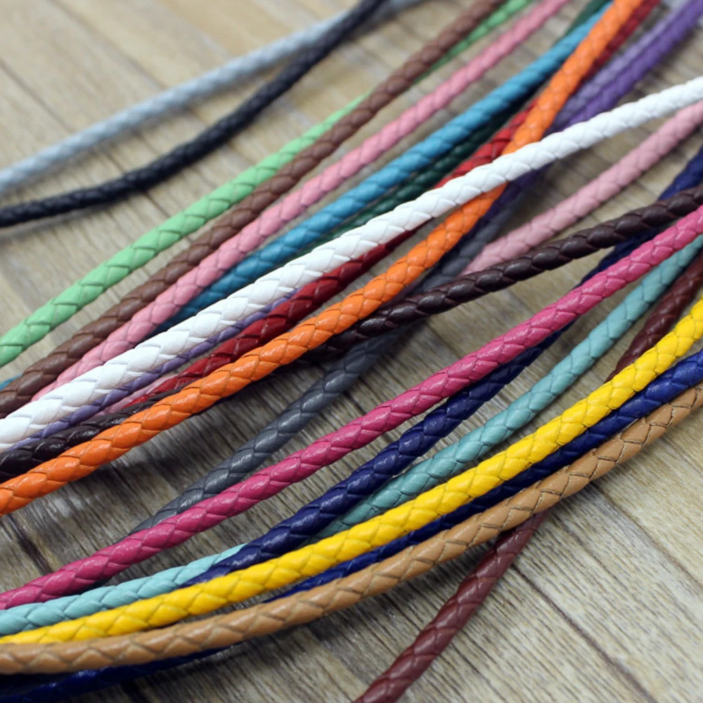 2meters Colorful Braided Genuine Leather Bracelet Findings 3mm Round Leather Cord String Rope DIY Necklace Bracelet Making