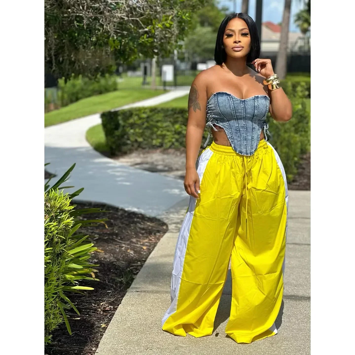 Vintage Women Striped Straight Drawstring Basic Wide Leg Pants 2026 Casual Sporty Holiday Jogger Sweatpants Trousers