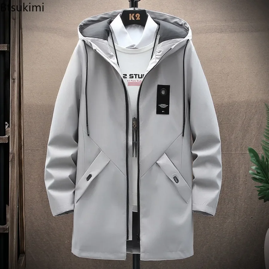 

2025 Spring Autumn Men's Classic Fashion Trench Jackets Casual Long Windbreaker High Quality Hooded Coats Handsome Men Clothing