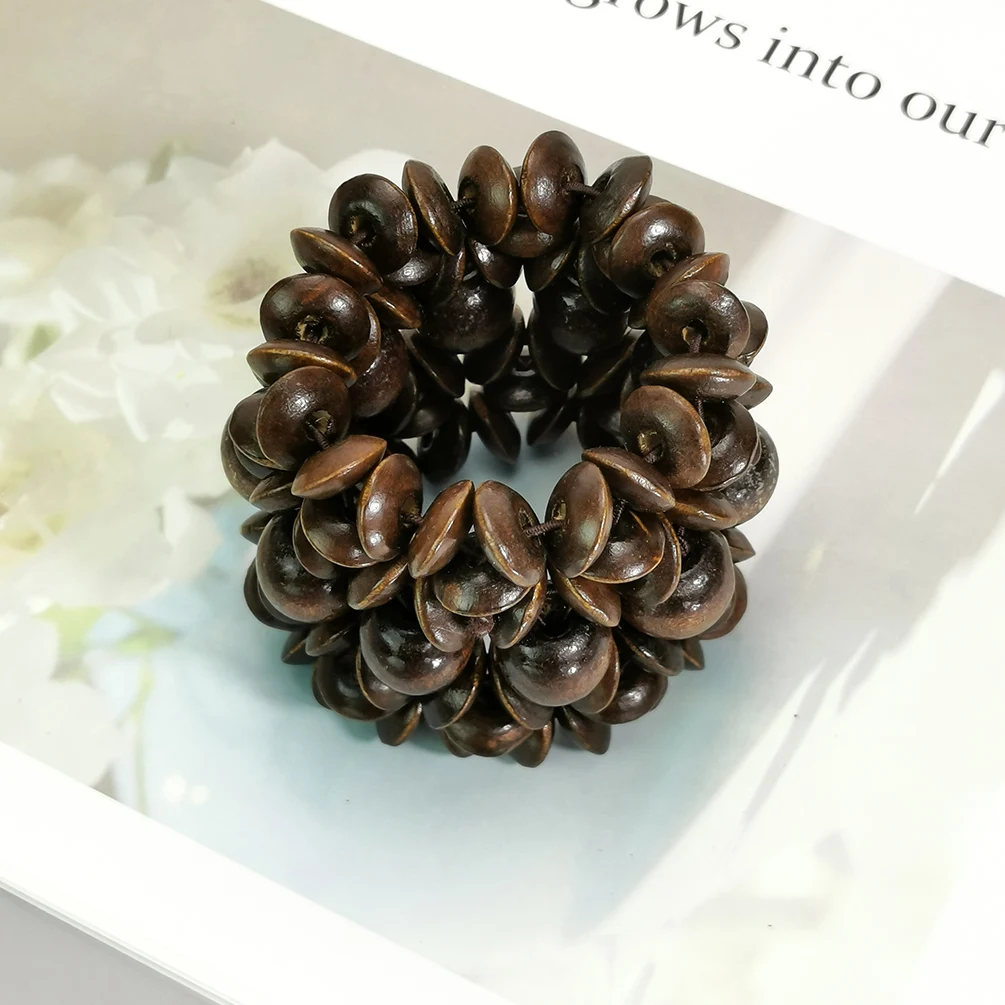 Bohemian Brown Wide Wood Beads Bracelets Cuff Bangle For Women Statement Wooden Bead Handmade Ethnic Jewelry Fashion Accessories