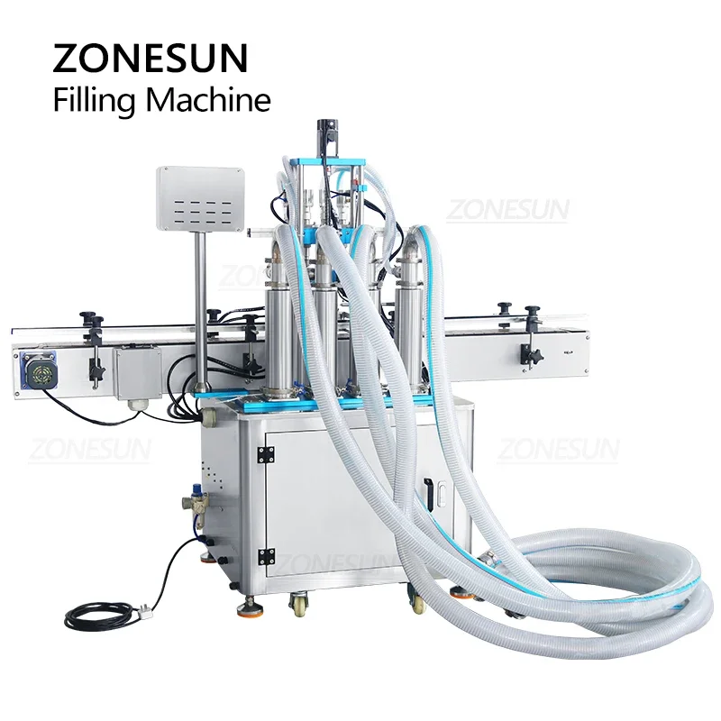 ZONESUN ZS-SV4HS Riempitrice automatica di liquidi Pompa a pistone servo a 4 teste Bottiglia cosmetica quantitativa per bevande di succo