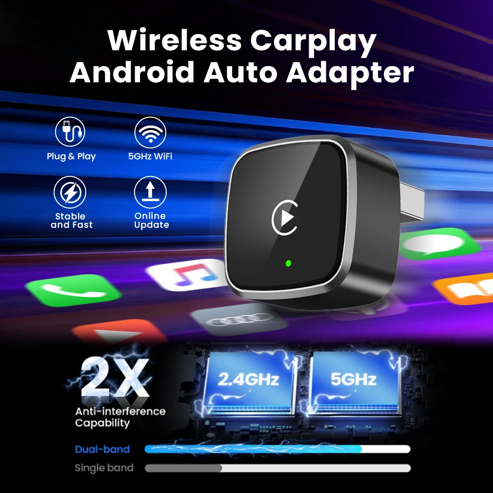 محول Carplay اللاسلكي أندرويد السيارات اللاسلكية الذكية دونغل 2in1 لفولفو بنز أودي كيا هيونداي VW مازدا كاديلاك MG بيجو #5