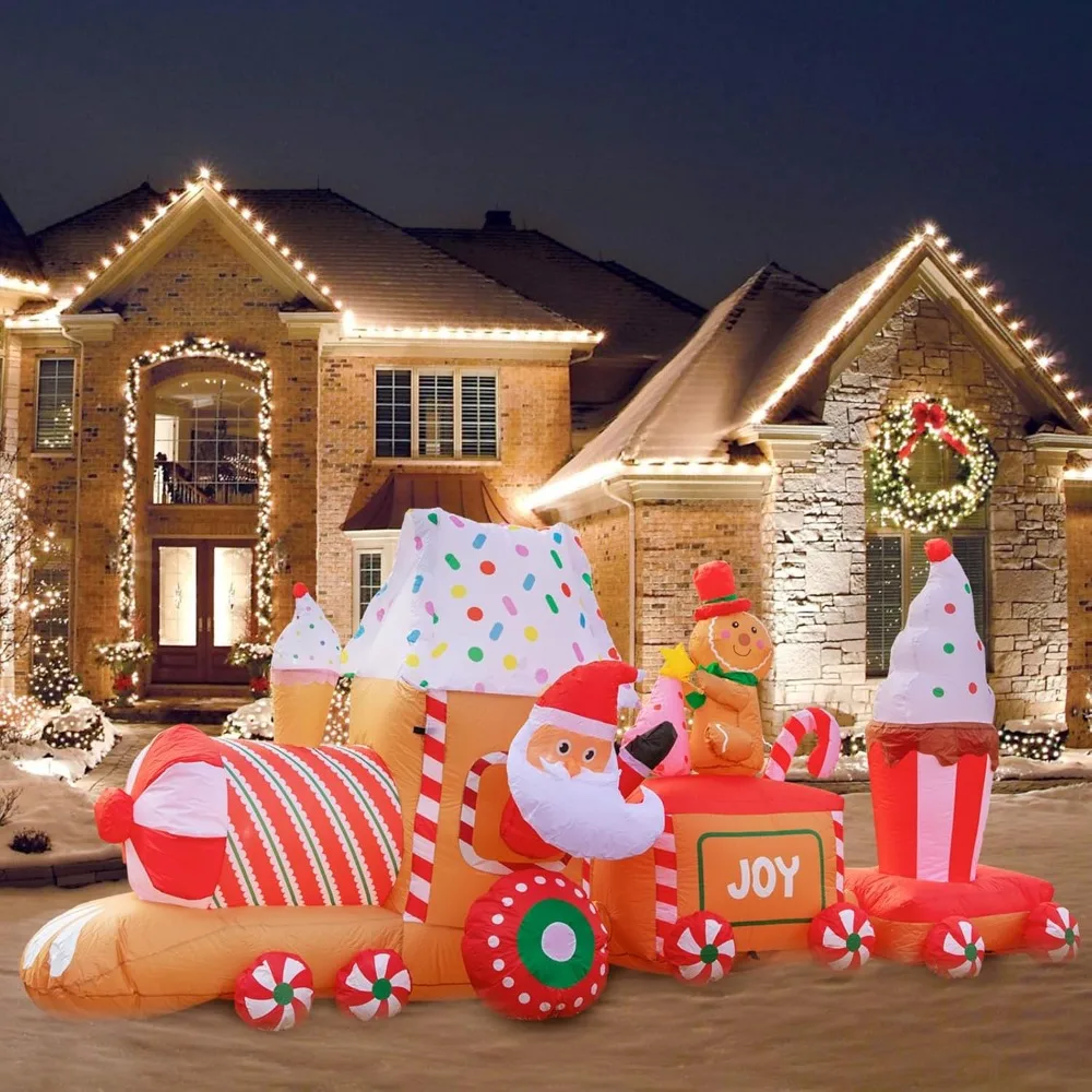 11 foot Christmas train inflatable,Christmas inflatable decor,Christmas outdoor lawn garden patio decor with built in LED lights