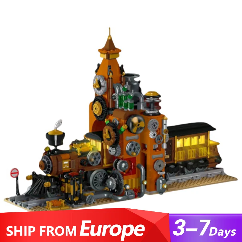 Steampunk Train Bookend House Buildings Sets, City Apartment Store Model Modular Buildings Blocks Gift for Adults Kids 1252 PCS