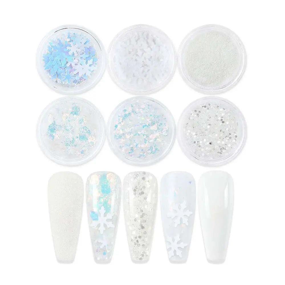 6 pçs/set prego pigmento poeira natal lantejoulas manicure ferramentas decorações da arte do prego natal glitter flocos suprimentos da arte do prego