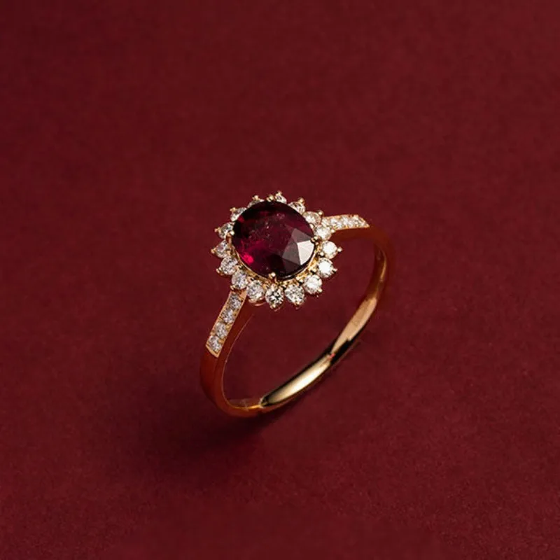 CCFJOYAS 100% 925 Sterling Silver 18k Gold Plated Retro ruby Ring for Women Exquisite Oval Rose Red Zircon Vintage Finger Rin