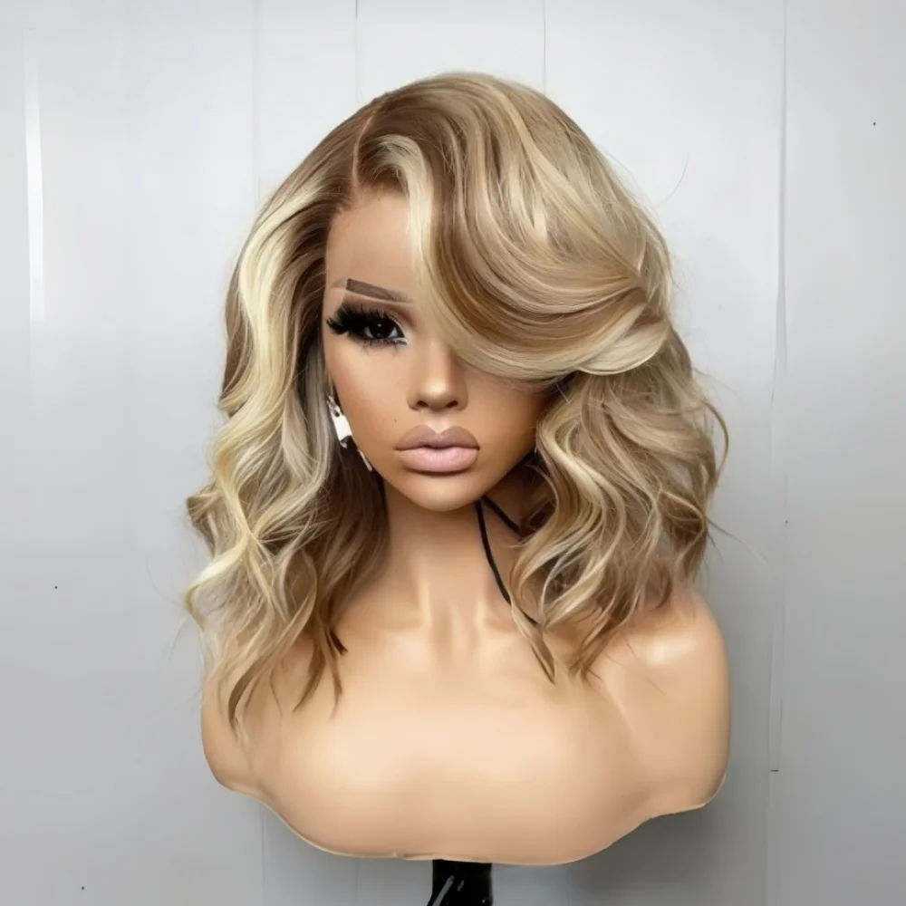 

Soft Highlight Blond Wave Hair 150 density and 13×4 100%human hair wig lace front wig, with baby hair pre plucked