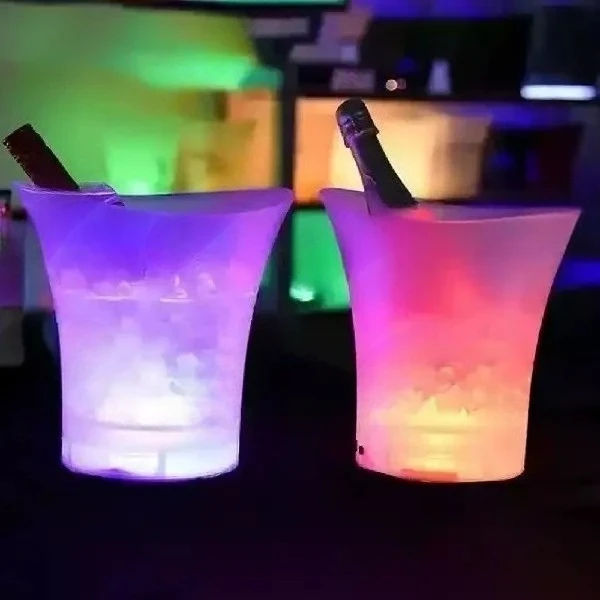 Portable LED Light Ice Bucket Cooler Built-in Wireless Speaker Outdoor Party Beverage Cooling Container