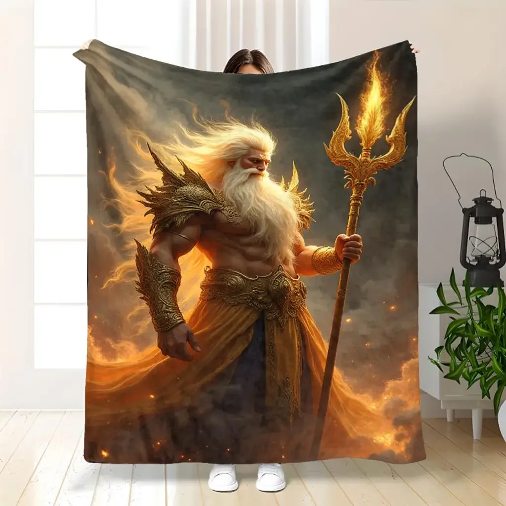 Medieval armor and dragon staff patterns Flannel printed blanket suitable for all seasons for living room office sofa and travel