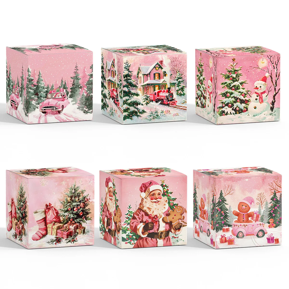 Gift Boxes Pink Christmas Candy and Snack Packaging Box Party Decoration Supplies Pink Christmas Theme Packaging Box