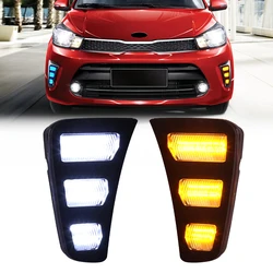 Car LED Daytime Running Light For Kia Pegas 2018 2019 Front Fog Lamp Dynamic Turn Signal Light White Yellow Blue 12V Accessories