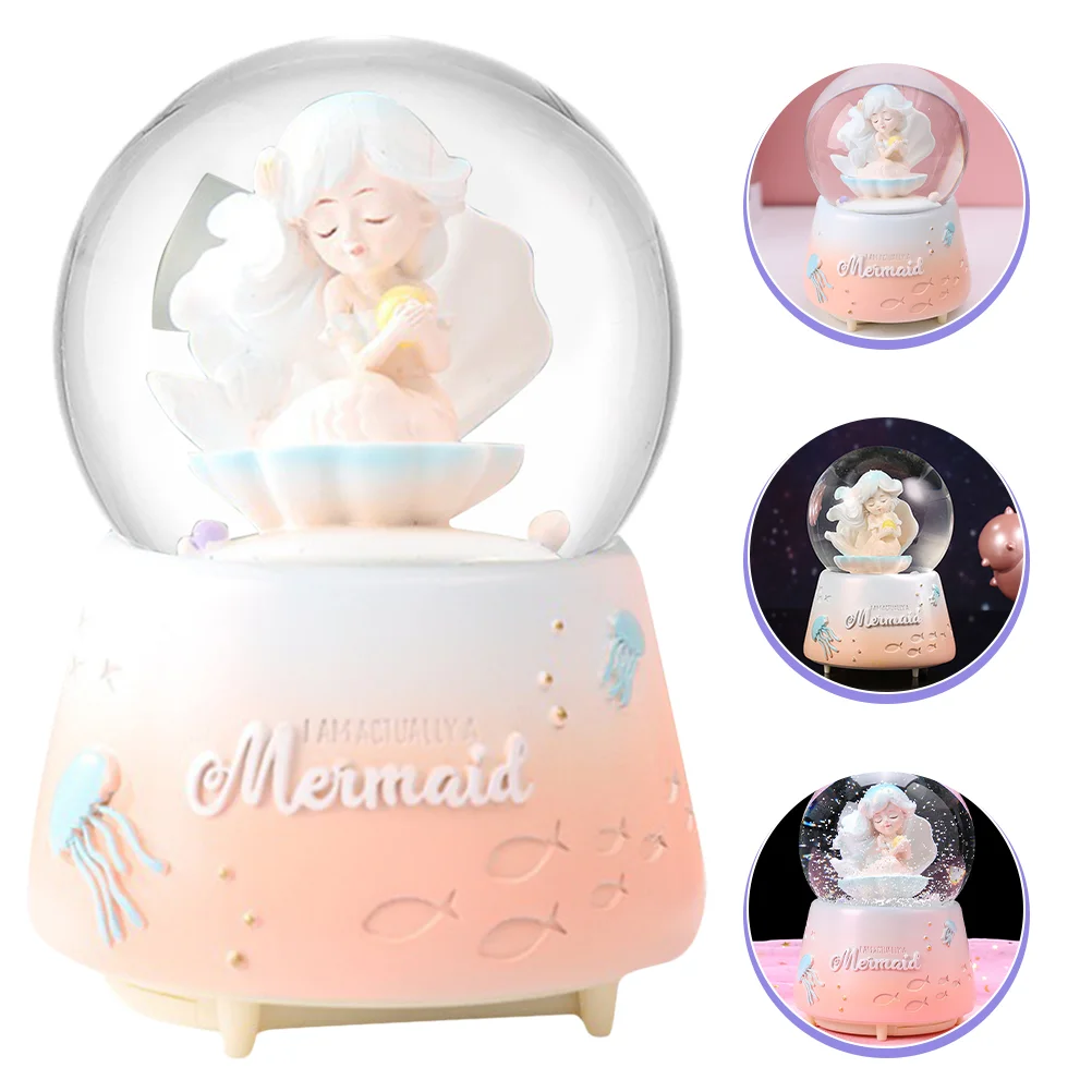 Mermaid Crystal Lamp Snowballs Gift for Girls Home Tabletop Decoration Christmas Musical Globe Glass Car Interior Child