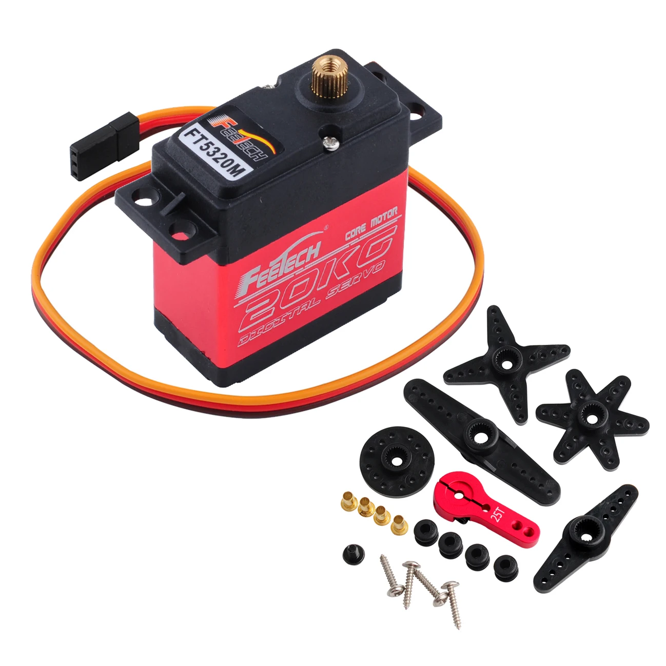 Ft5320m 20kg servo digital de alta velocidade metal engrenagem 180 graus rc motor servo com braço 25t peças diy para 1/8 1/10 rc carros robô