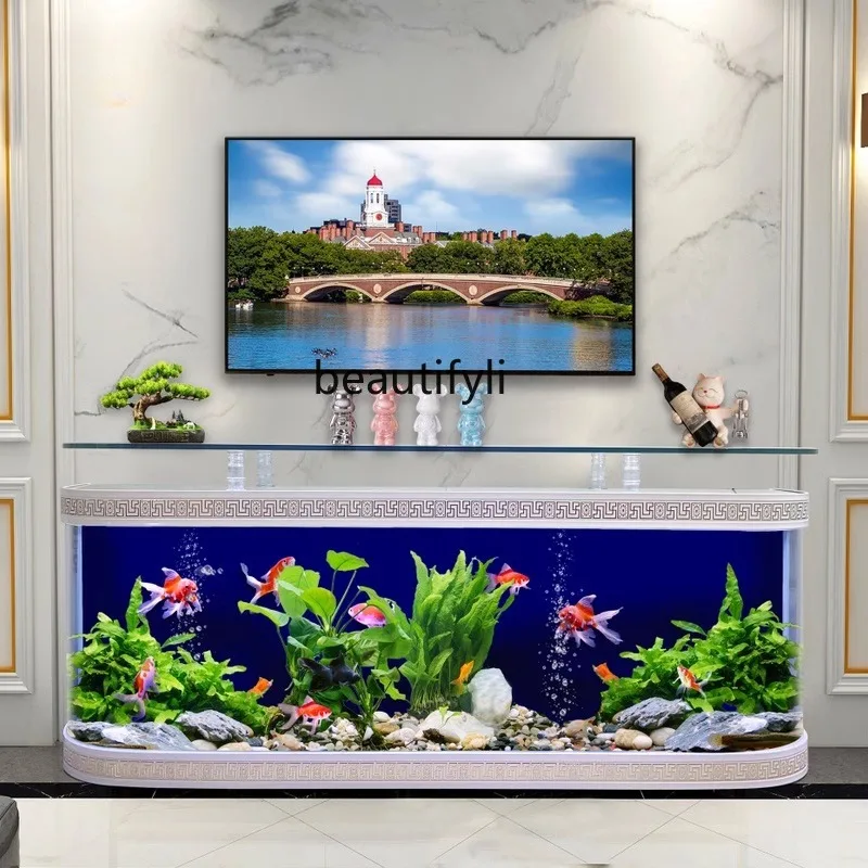 

European Fish Tank TV Cabinet Ecological Change Water Mute Glass Coffee Table Floor Living Room Fish Globe