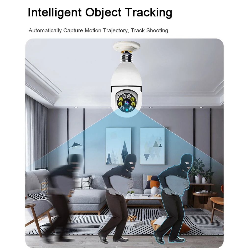 E27 Lamp Surveillance Camera Nachtzicht Full Color Automatische Menselijk Tracking 4Xdigital Zoom 1080P Video Indoor Security Monitor