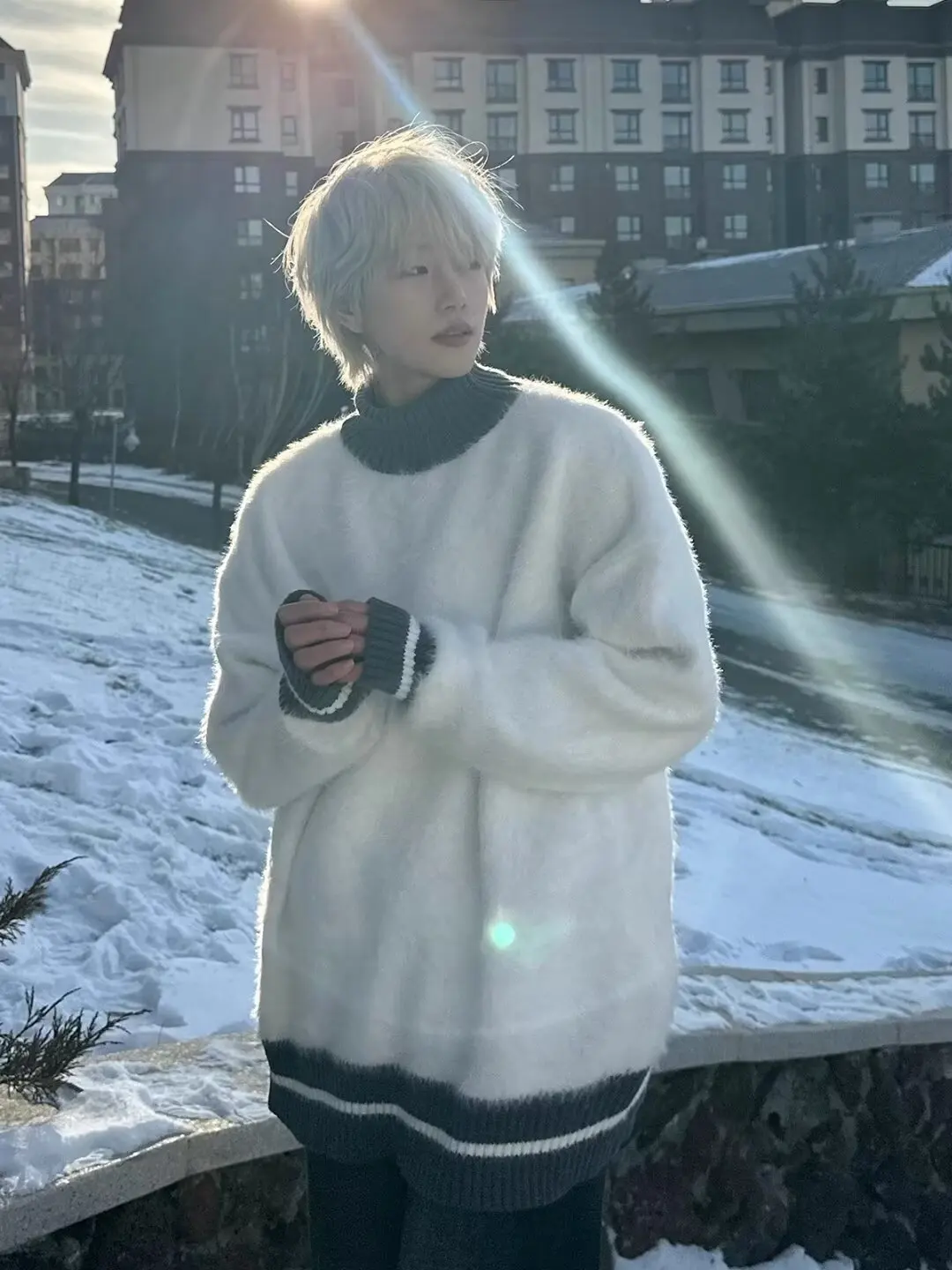 

Fake Two Piece Sweater Men's Winter Lazy Style Retro High Neck Knitted Sweater Thickened Warm Youth Coat