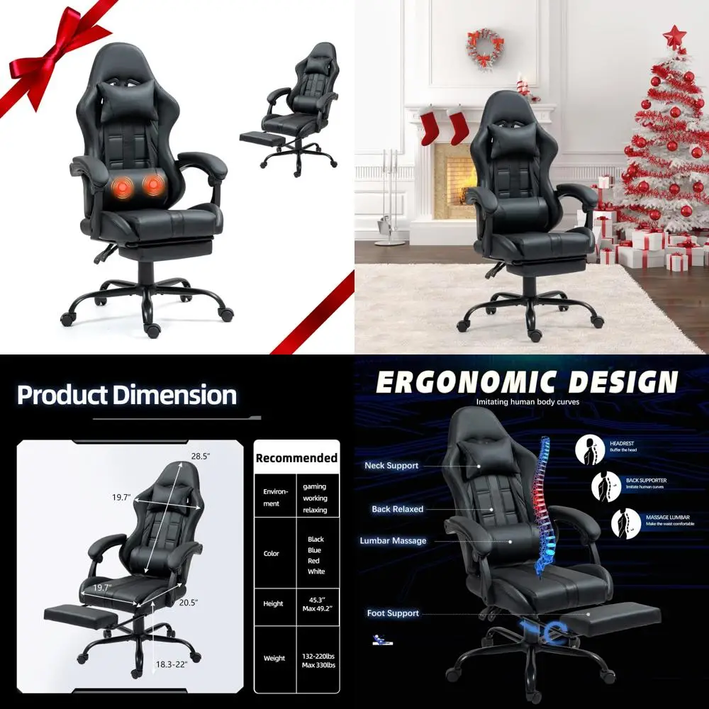 Ergonomic Gaming Chair with Footrest, Massage Lumbar Support, and Adjustable Headrest for Comfortable Video Game Sessions